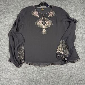 Missoni Embellished Silk Sheer Blouse Black Beaded V-Neck XL